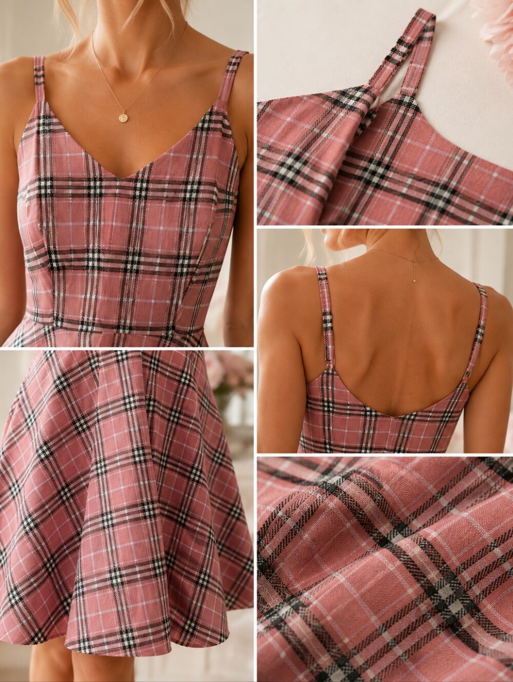Boobgs Large Pink Plaid Fit & Flare Midi Dress Cotton Blend Cottagecore - Picture 3 of 10